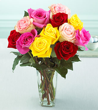 Dozen Assorted Roses Arranged by Rich Mar Florist