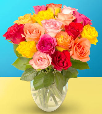 18 Mixed Colored Roses Arranged by Rich Mar Florist