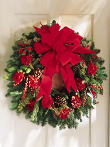 Crimson & Evergreen Wreath by Rich Mar Florist