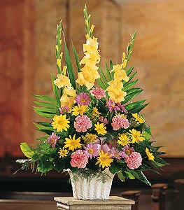 Pink and Yellow Mache by Rich Mar Florist
